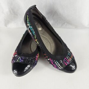 Me Too Womens Multi Color‎ Tweed Ballet Flats Patent Cap Toe Black Size 7.5M